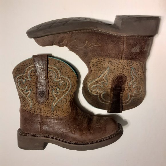 Ariat Women's Fatbaby Brown Turquoise Western Boots 10015363 in Size 6.5B - Picture 2 of 6